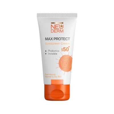 کرم ضد آفتاب بی رنگ مکس پروتکت نئودرم SPF50 مناسب پوست نرمال تا خشک - میلتینو